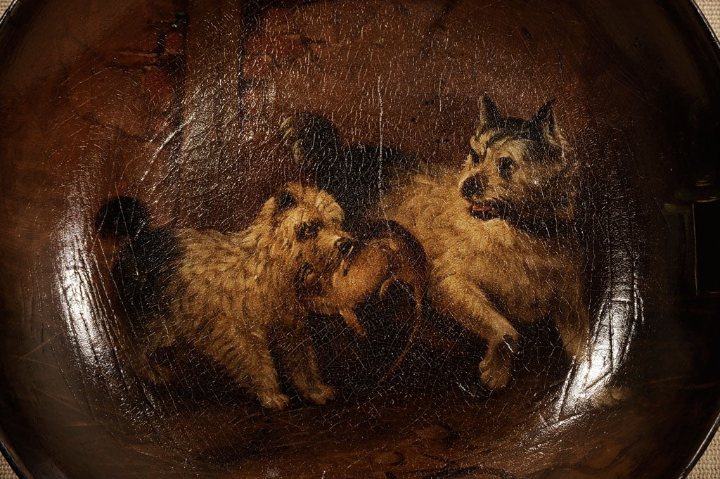 Victorian Painted Papier Mache Terrier Dish, England, c. 1875