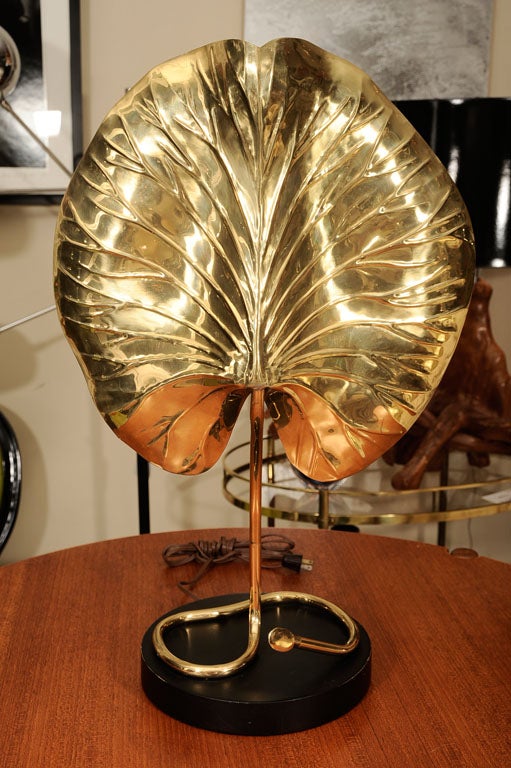 Mid-20th Century Table Lamp by Tommaso Barbi, C 1950, Tall Mid-Century Italian Brass Lamp For Sale