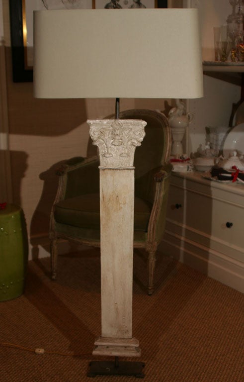 A Pair of White Corinthian Columns Later Mounted as Table Lamps