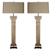 A Pair of White Corinthian Columns Later Mounted as Table Lamps