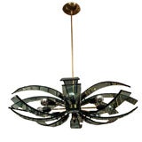 Eight light green glass strip chandelier by Stilnovo