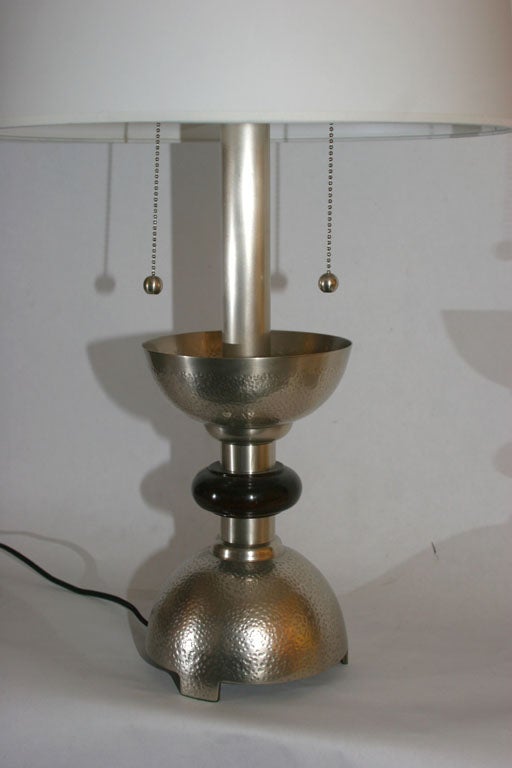German Table Lamps Pair Art Deco silver plated and wood For Sale