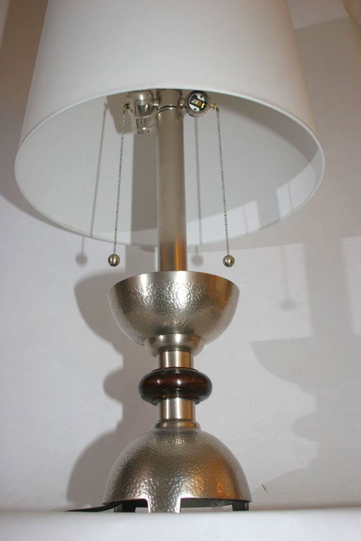 Mid-20th Century Table Lamps Pair Art Deco silver plated and wood For Sale