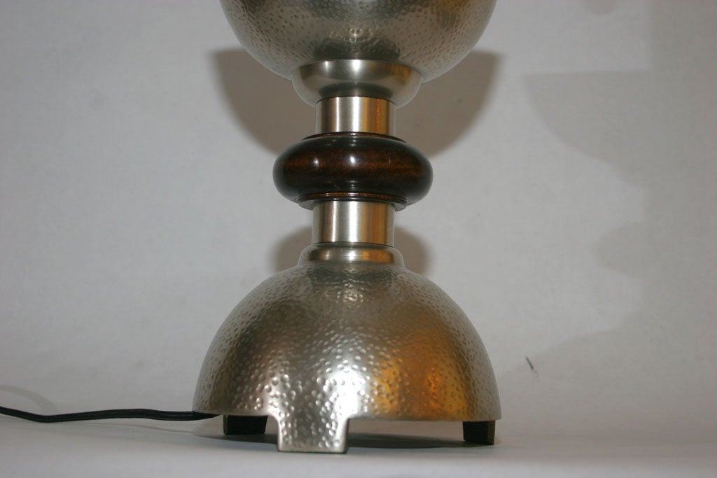 Table Lamps Pair Art Deco silver plated and wood In Good Condition For Sale In New York, NY