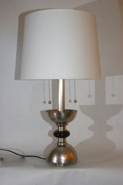Table Lamps Pair Art Deco silver plated and wood