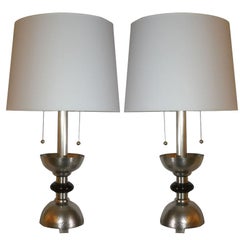 Table Lamps Pair Art Deco silver plated and wood