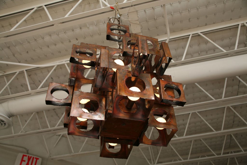 American Cubist Copper Chandelier by Tom Greene for Feldman Lighting