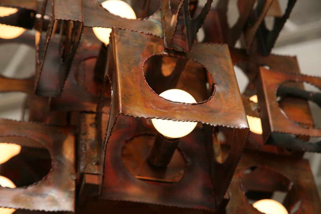 Mid-20th Century Cubist Copper Chandelier by Tom Greene for Feldman Lighting