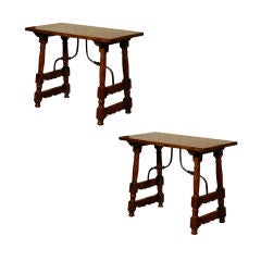 Pair Continental Oak Console Tables