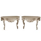 Pair of Rococco Style Painted Carved Console Tables