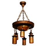 Steuben Hand Blown "Gold Aurene"/Arts & Crafts Chandelier