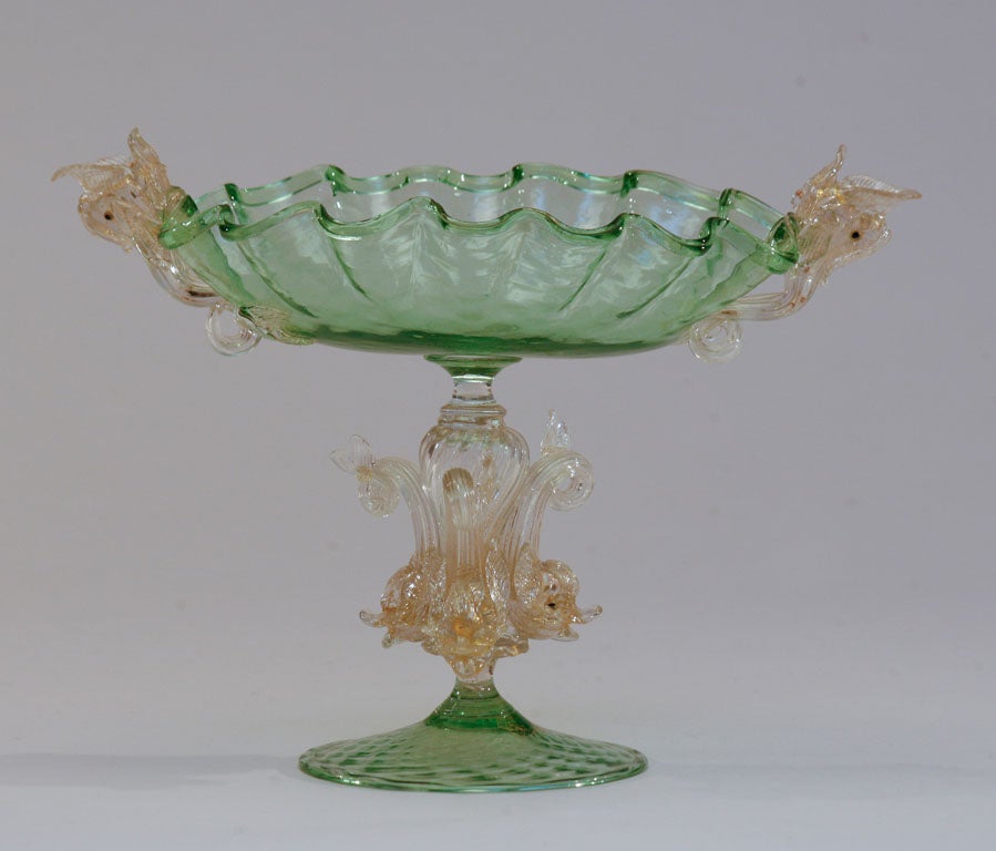 Salviati, Venetian Murano Green Large-scale Centerpiece/Compote 3