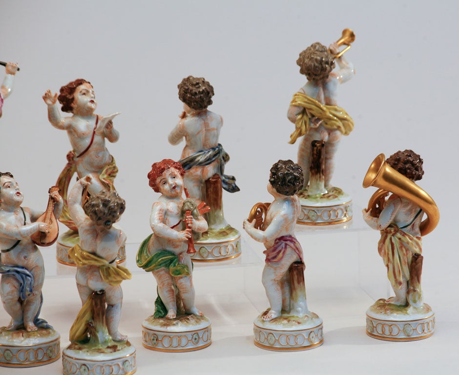 Italian Set of 10 Capo Di Monte Putti Figurines Depicting Musicians