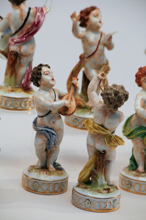 20th Century Set of 10 Capo Di Monte Putti Figurines Depicting Musicians