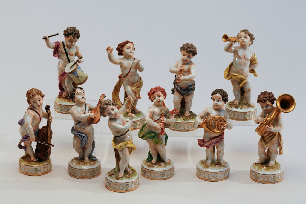 Set of 10 Capo Di Monte Putti Figurines Depicting Musicians 1