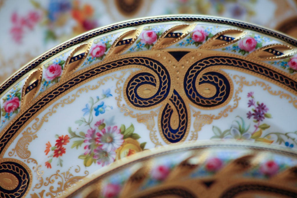 Porcelain Spectacular Set of 12 Cauldon Hand-Painted Service Presentation Plates For Sale