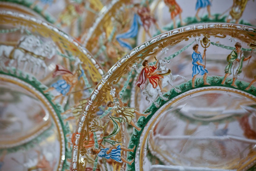 20th Century Set of 12 Salviati Hand Blown Chargers-Hand Painted