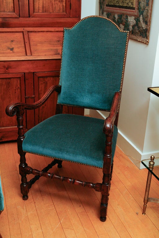 Wood English Chair and Ottoman For Sale