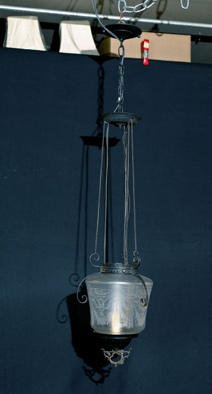 19th Century Etched Glass Hall Lantern For Sale