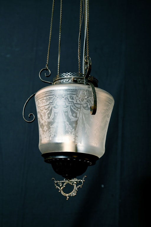 Etched Glass Hall Lantern For Sale 1