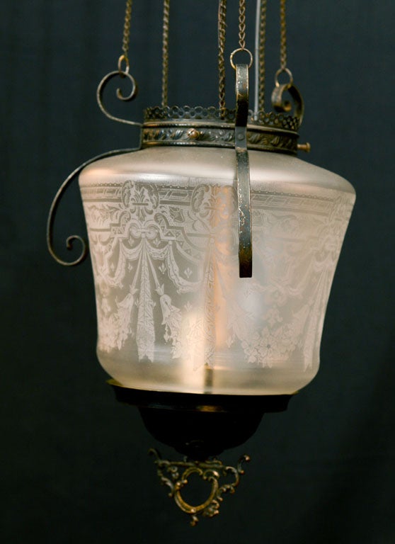 Etched Glass Hall Lantern For Sale 4
