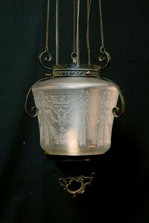 Etched Glass Hall Lantern For Sale 6