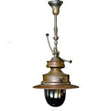 Early Industrial Copper Gas Fixture with Original Glass