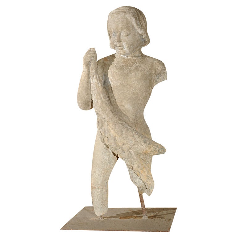 Italian carved stone putti, on stand