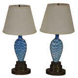 Pair of Antique Blue & White Murano Lamps