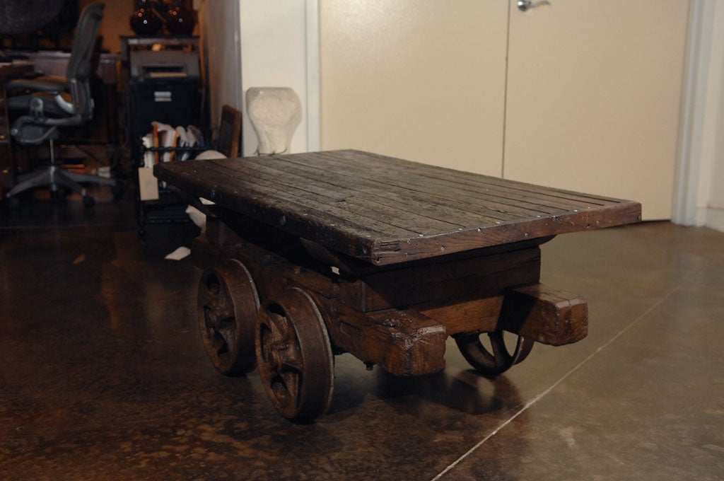 Wood Antique Rail Cart Coffee Table