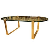 Oval Glass Top Coffee Table with Banded Brass Base
