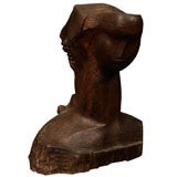 Mahogany Wood Sculpture Depicting Womans Face