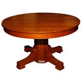 Antique Oak Pedestal Dining Table With 3 Leaves