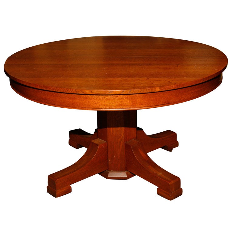 Oak Pedestal Dining Table With 3 Leaves at 1stDibs