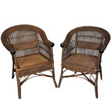 Vintage Near Pair Wicker Arm chairs