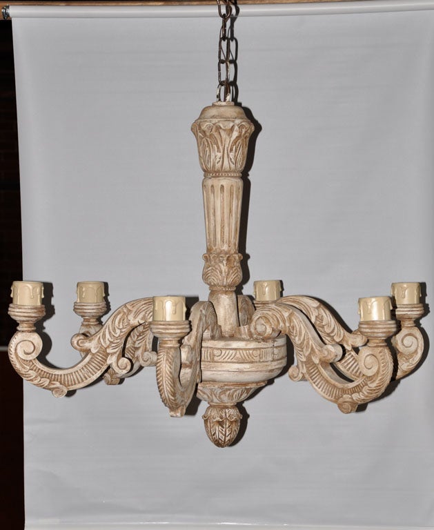 Rococo Carved Wood Chandelier For Sale