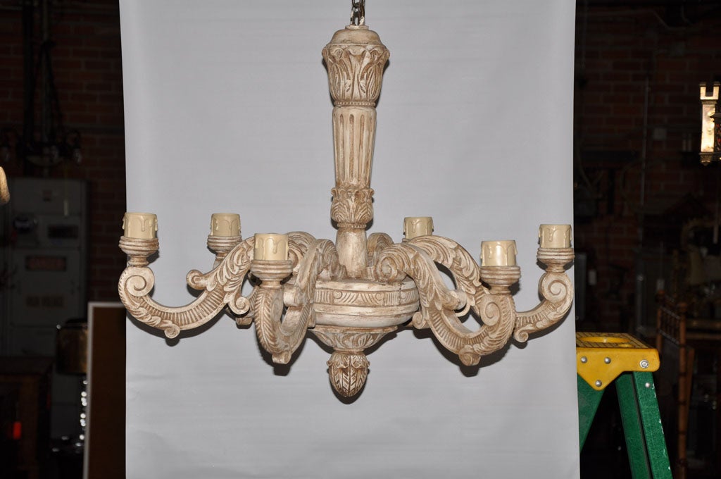 French Carved Wood Chandelier For Sale