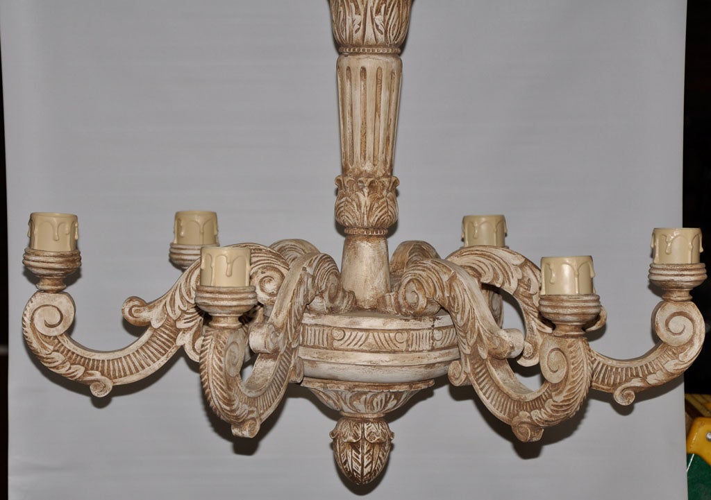 Carved Wood Chandelier In Good Condition For Sale In Culver City, CA