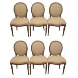 Set of Six (6) Painted Louis XVI Chairs in Flax Belgian Linen