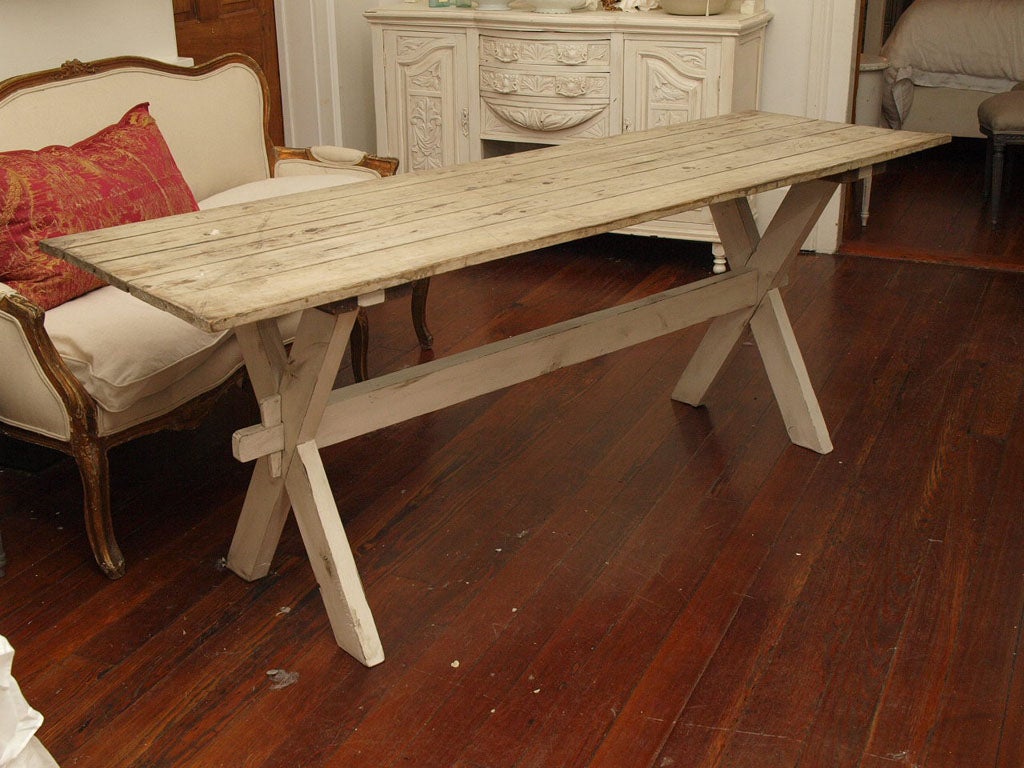 Plank Top Trestle Farm Table 19th c.