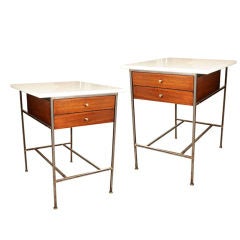 Paul McCobb Drop Milk Glass Top Night Tables For Directional