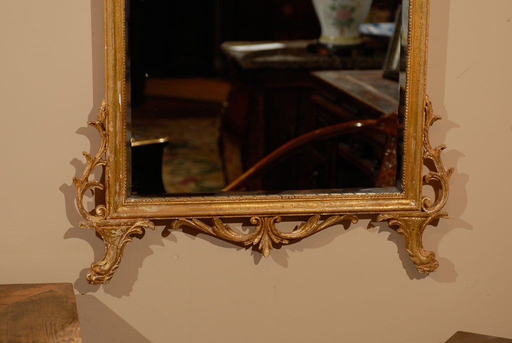 Sheraton Style Gilt Mirror with Scroll and Urn Pediment For Sale 1