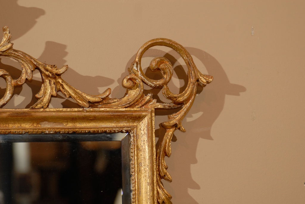 Sheraton Style Gilt Mirror with Scroll and Urn Pediment For Sale 3
