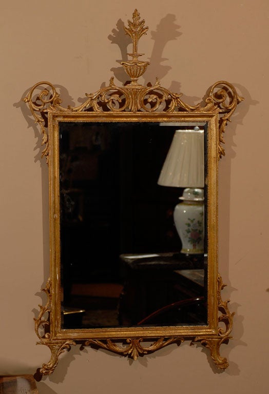 Sheraton Style Gilt Mirror with Scroll and Urn Pediment For Sale 7