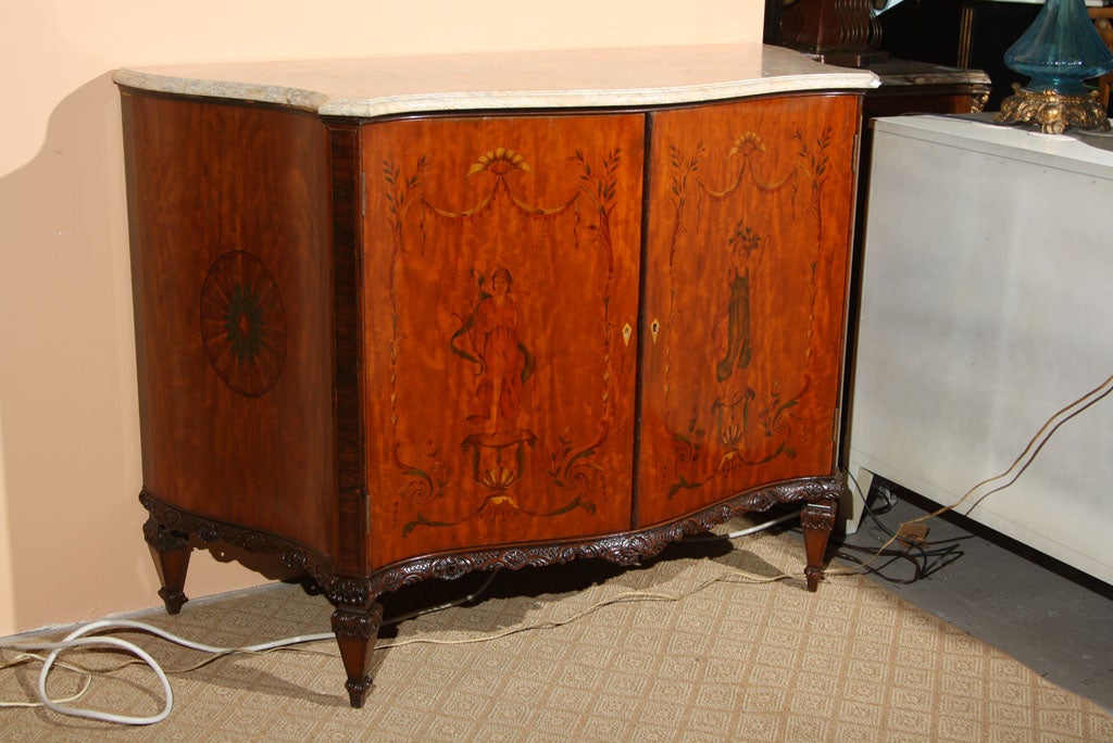 Pair Edwardian Adams Style Marble-Top Curved Front Finely Detailed Commodes