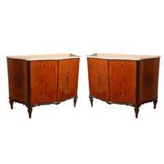 Pair Edwardian Adams Style Marble-Top Curved Front Finely Detailed Commodes
