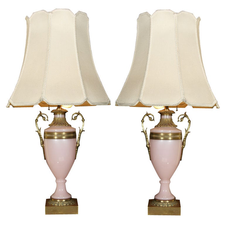 Pair of Pink Opaline Lamps