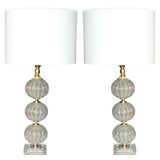 Pair of Light Gray Murano Glass Lamps