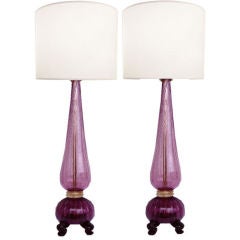 Pair of Amethyst & Gold  Murano Lamps