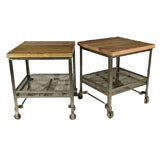 Vintage Pair of Industrial Wood Top Work Tables
